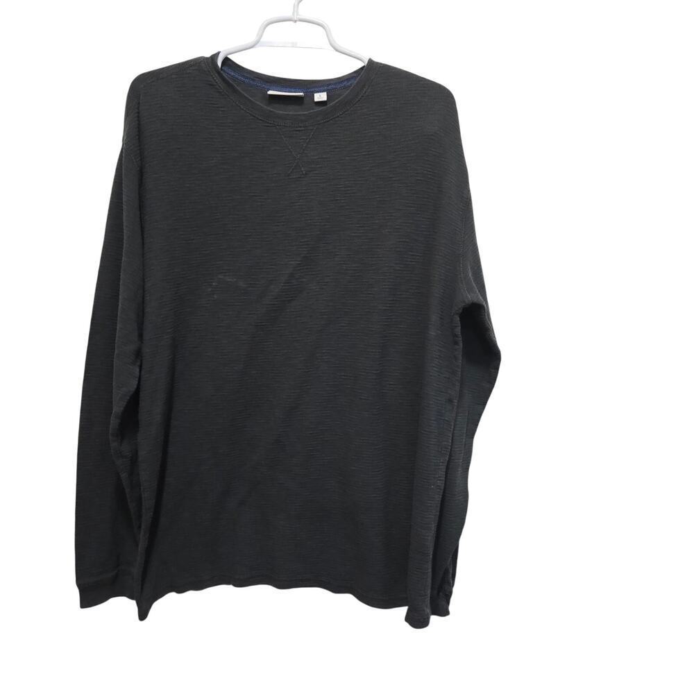ROWN Charcoal Gray Textured Cotton Crewneck Long Sleeve Shirt Large